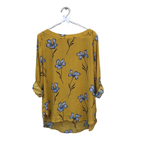 Loft Mustard Yellow Blouse with Blue Floral Print size Small - Picture 3 of 6
